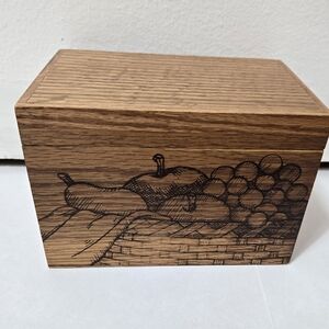 Vintage 4" Fruit Design Wood Cooking Recipe Box With Cards